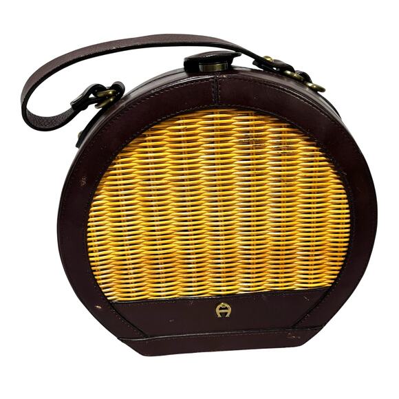 Etienne Aigner 2-way bag satchel crossbody wicker & leather summertime purse 70s - Picture 1 of 11